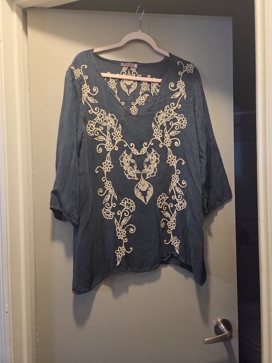 Johnny Was Tops - Johnny Was Slate Blue Cupra Rayon Blouse